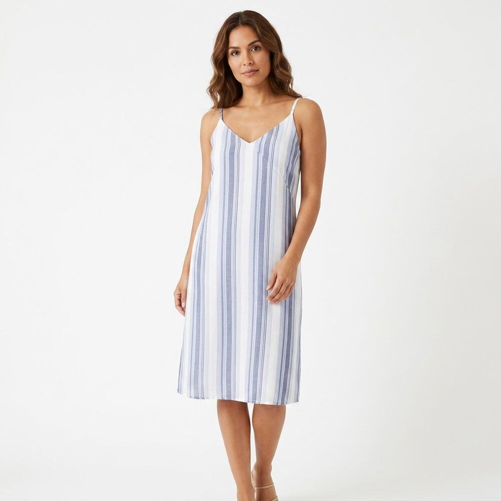 NWT Akemi + Kin Blue Wrap Knee Length Striped Dress Women Size M